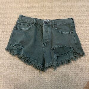We The Free Green Denim Distressed Shorts - Size: 26